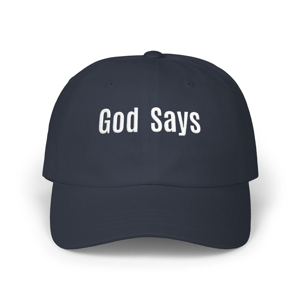 God Says Keep Going Adjustable Baseball Cap White Embroidery front and back