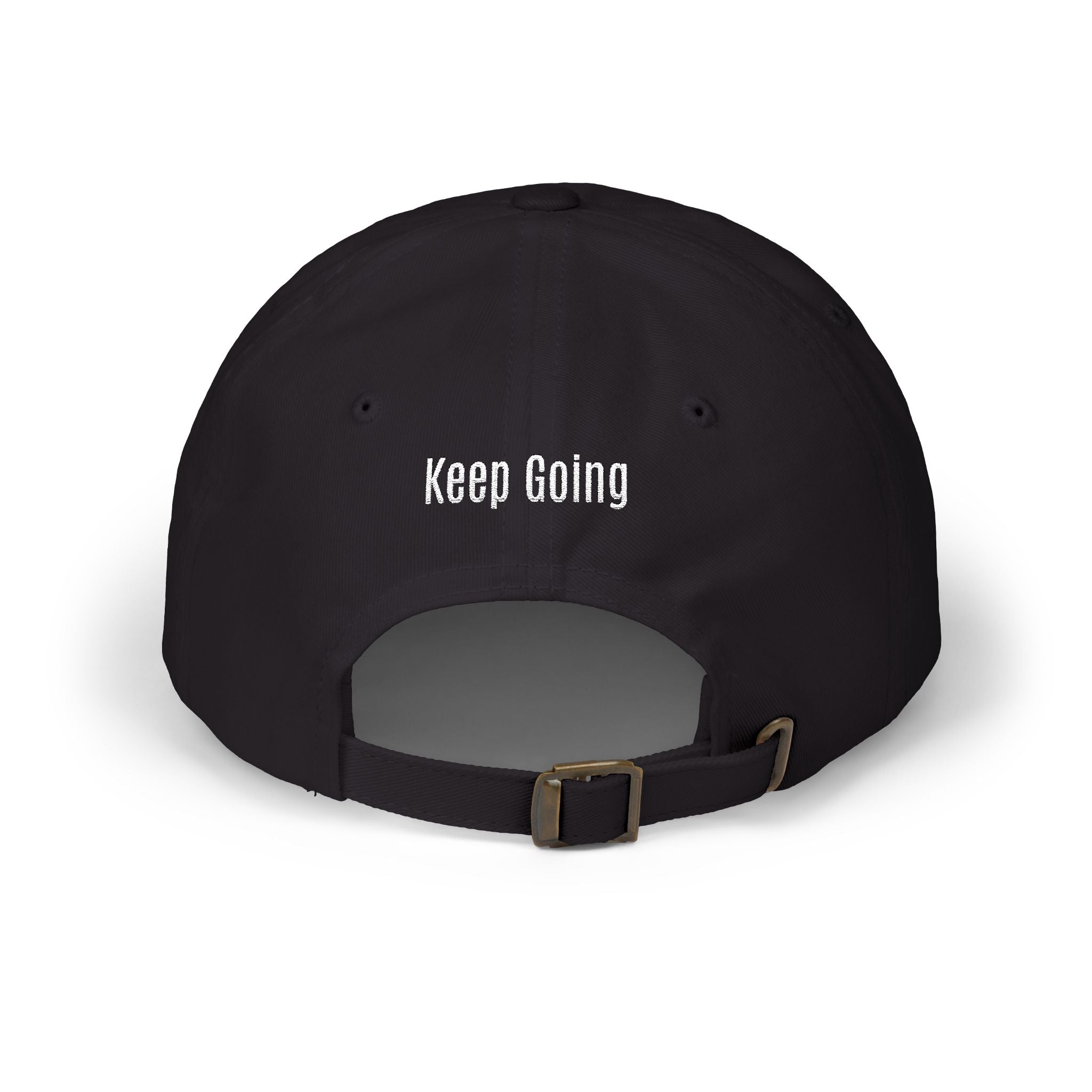God Says Keep Going Adjustable Baseball Cap White Embroidery front and back
