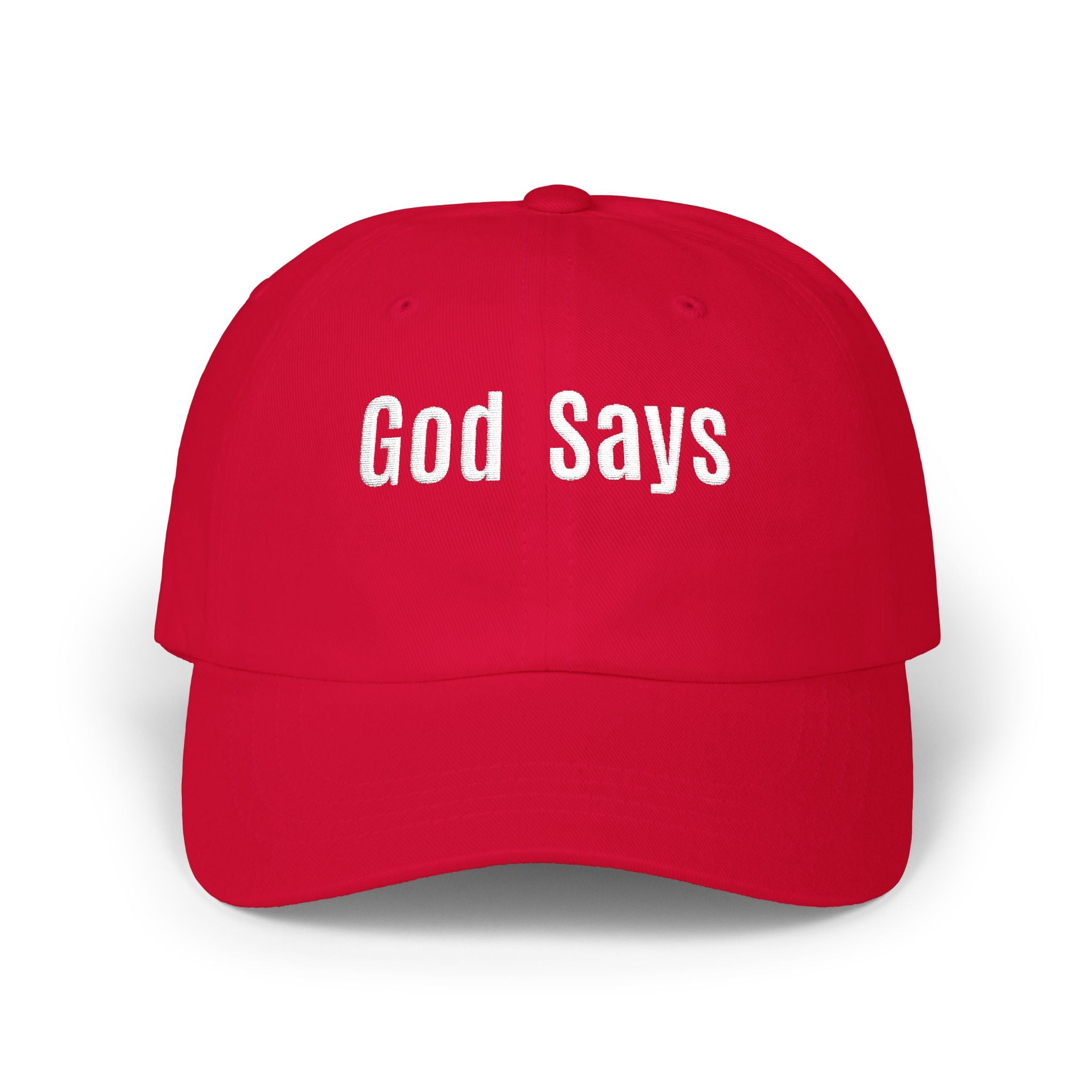 God Says Keep Going Adjustable Baseball Cap White Embroidery front and back