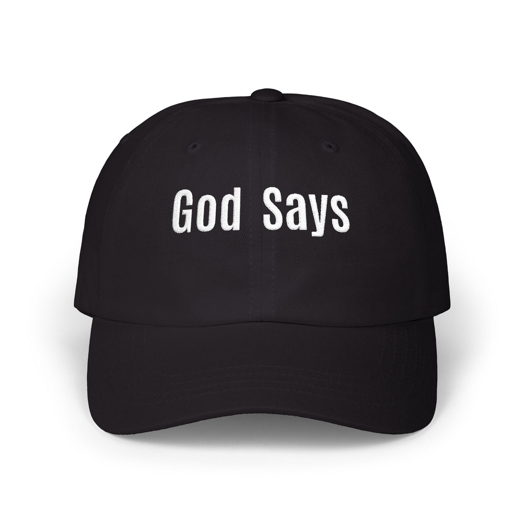 God Says Keep Going Adjustable Baseball Cap White Embroidery front and back