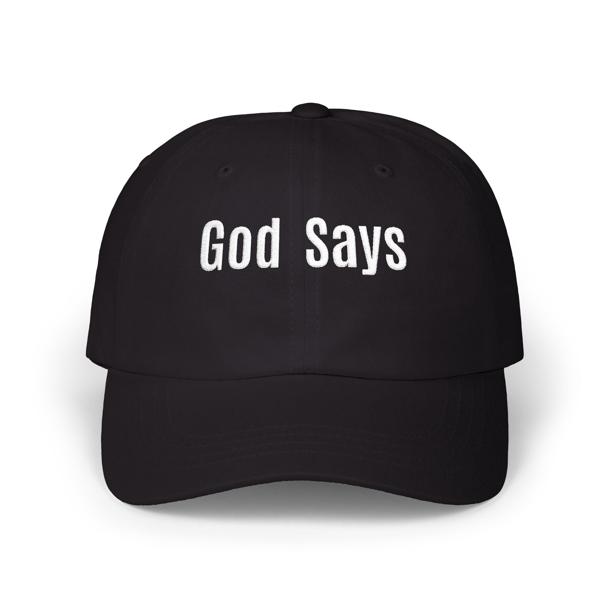 God Says Keep Going Adjustable Baseball Cap White Embroidery front and back