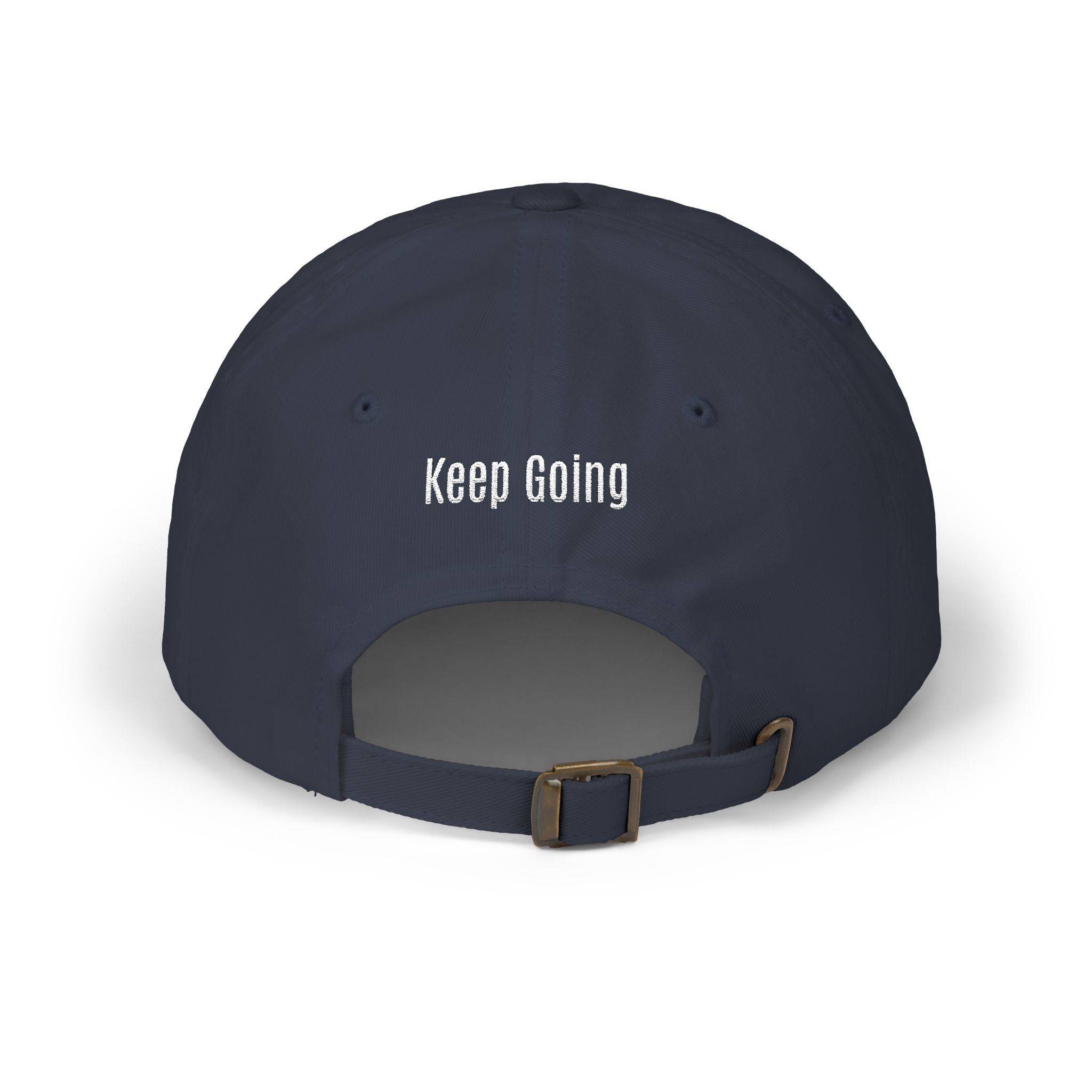 God Says Keep Going Adjustable Baseball Cap White Embroidery front and back