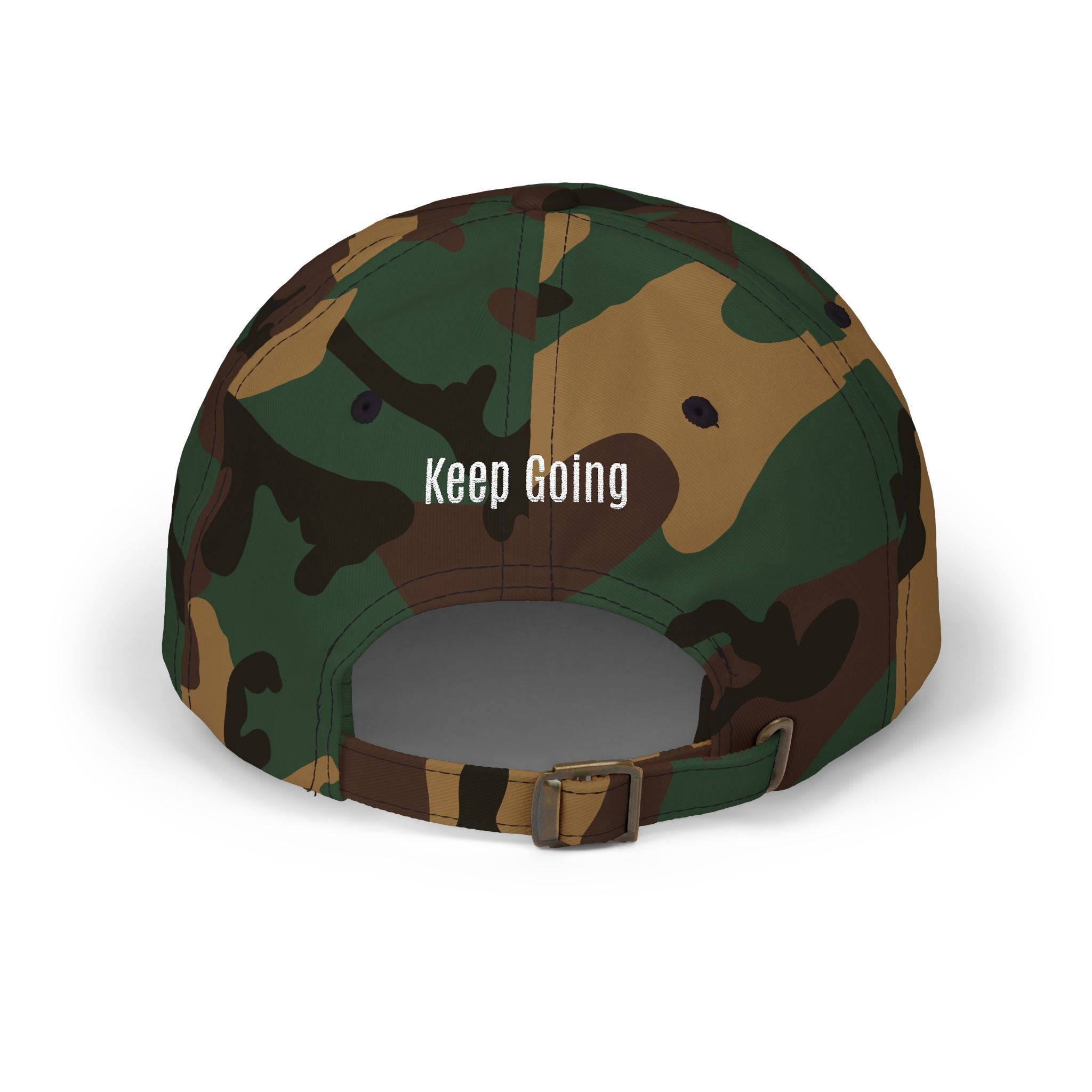 God Says Keep Going Adjustable Baseball Cap White Embroidery front and back