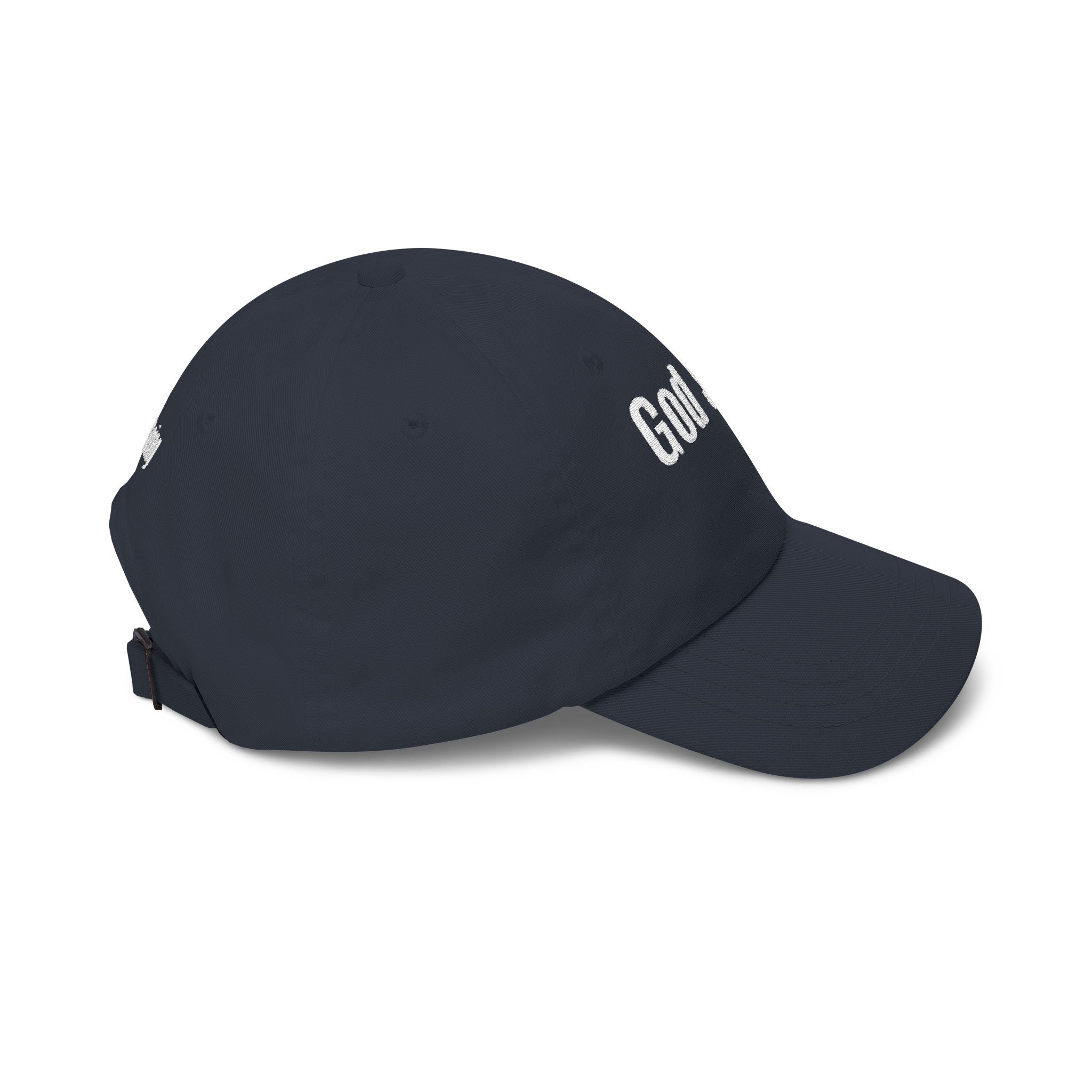 God Says Keep Going Adjustable Baseball Cap White Embroidery front and back