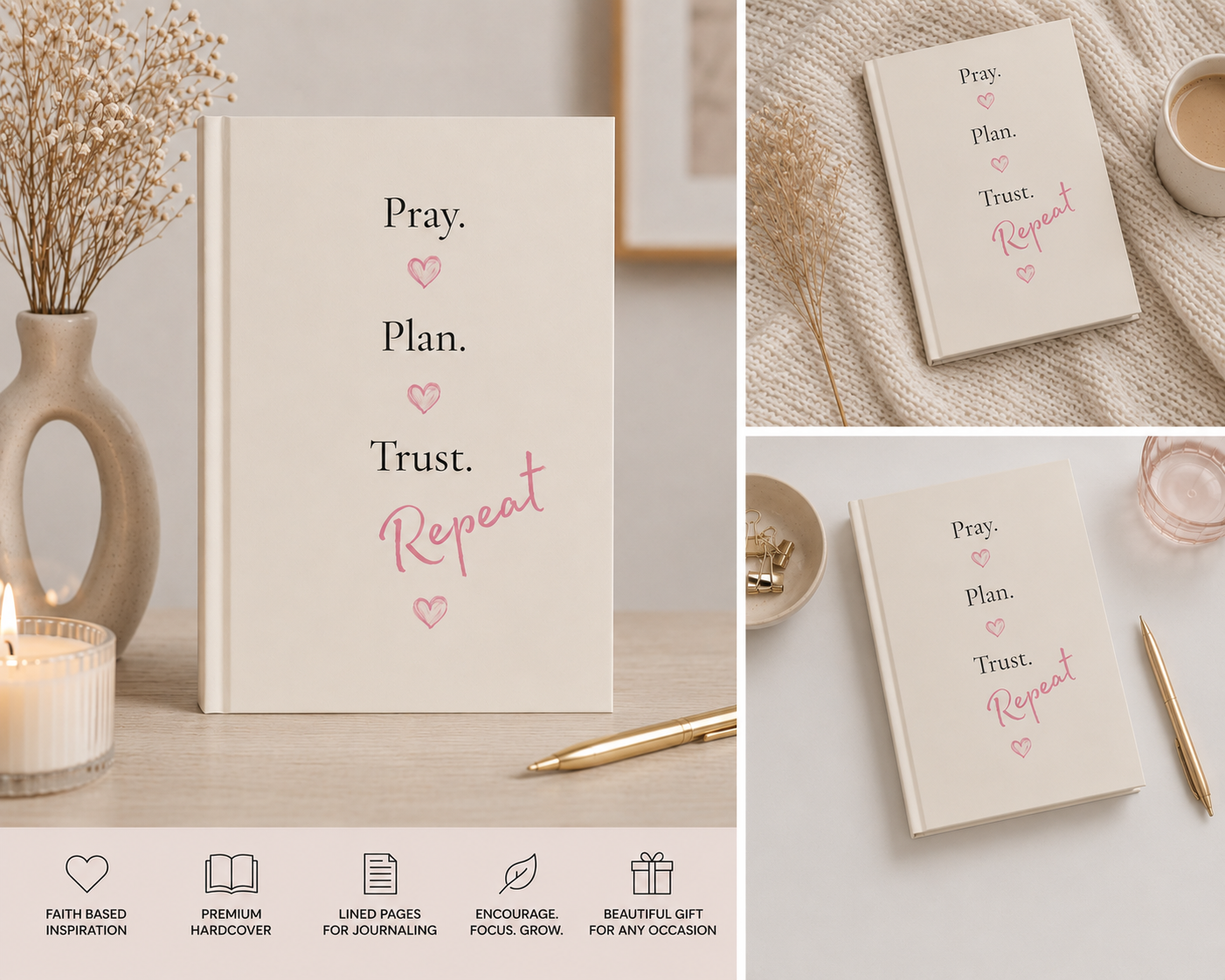 God Says “Pray. Plan. Trust. Repeat” Journal | Faith-Based Hardcover Notebook— Christian Inspirational Prayer Notebook