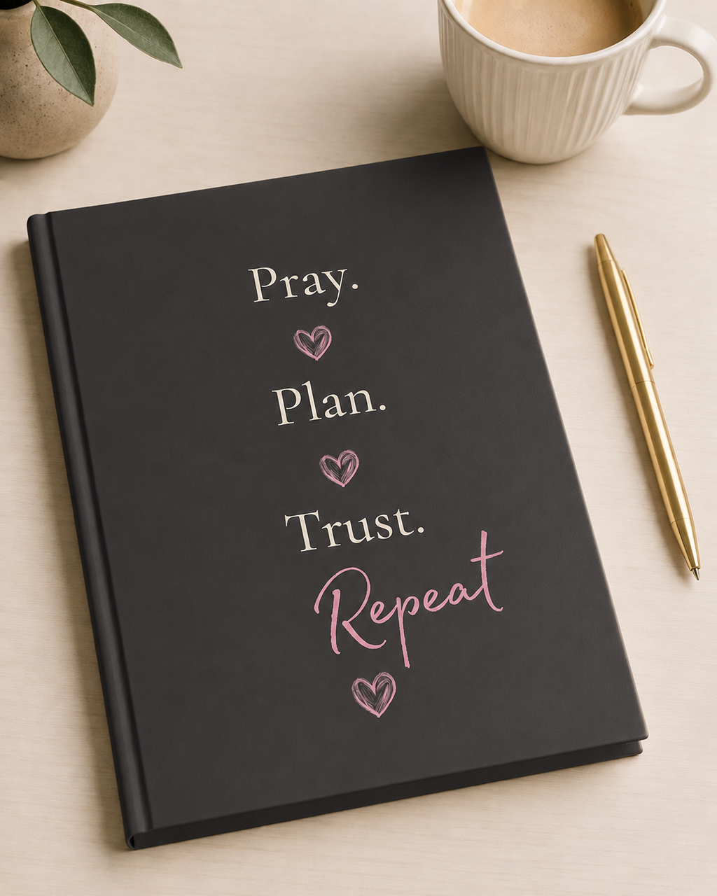 God Says “Pray. Plan. Trust. Repeat” Journal | Faith-Based Hardcover Notebook— Christian Inspirational Prayer Notebook BLACK