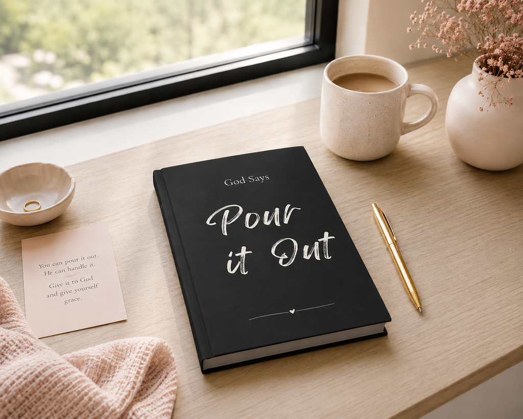 God Says “Pour it Out” Journal | Faith-Based Hardcover Notebook— Christian Inspirational Prayer Notebook BLACK