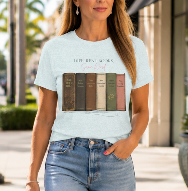 Vintage Books Graphic Tee — “Different Books. Same Story.” Literary T‑Shirt for Readers