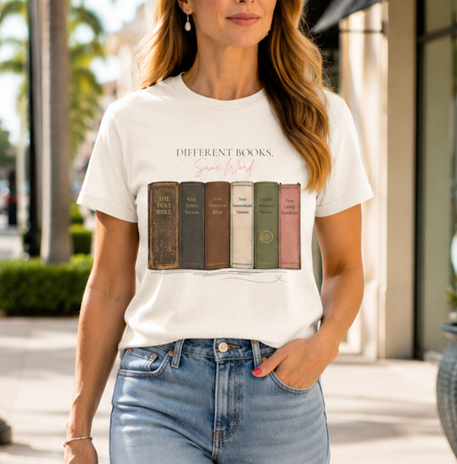 Vintage Books Graphic Tee — “Different Books. Same Story.” Literary T‑Shirt for Readers
