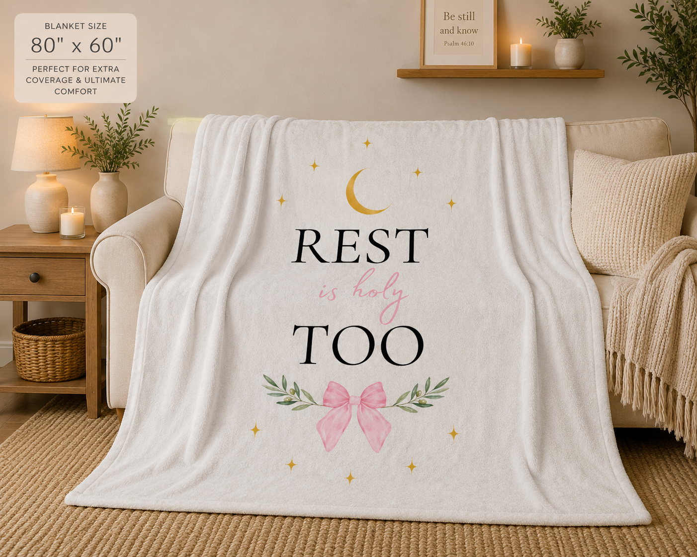Rest Is Holy Too Christian Throw Blanket | Soft Cozy Home Decor