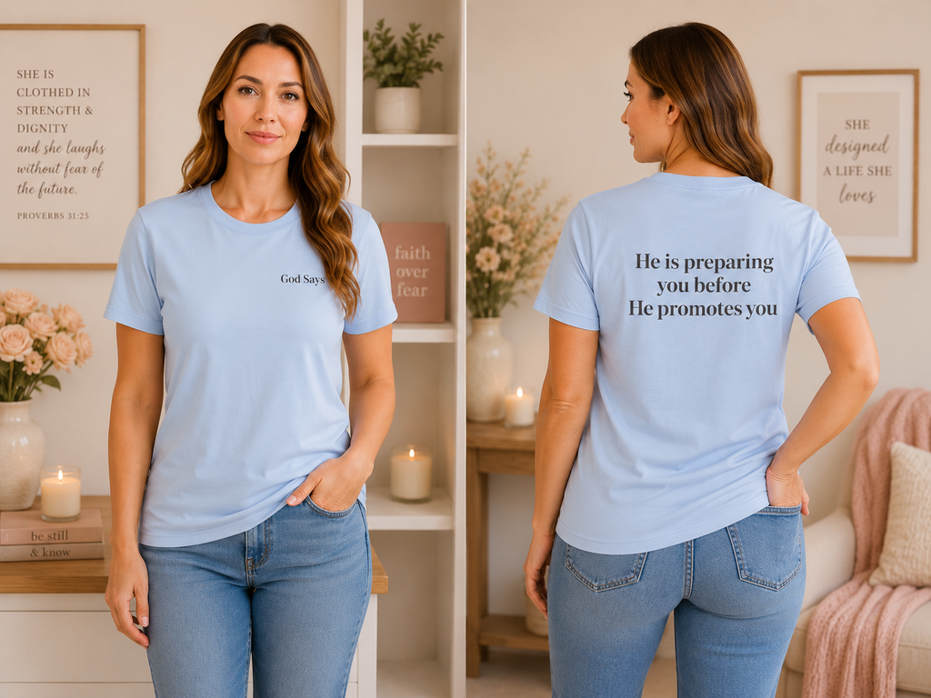 God Says "He is preparing you before He promotes you" T-Shirt | Faith Based Apparel