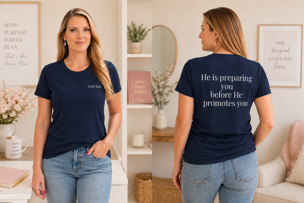 God Says “He is preparing you before He promotes you” T-Shirt – Faith-Based Christian Graphic Tee