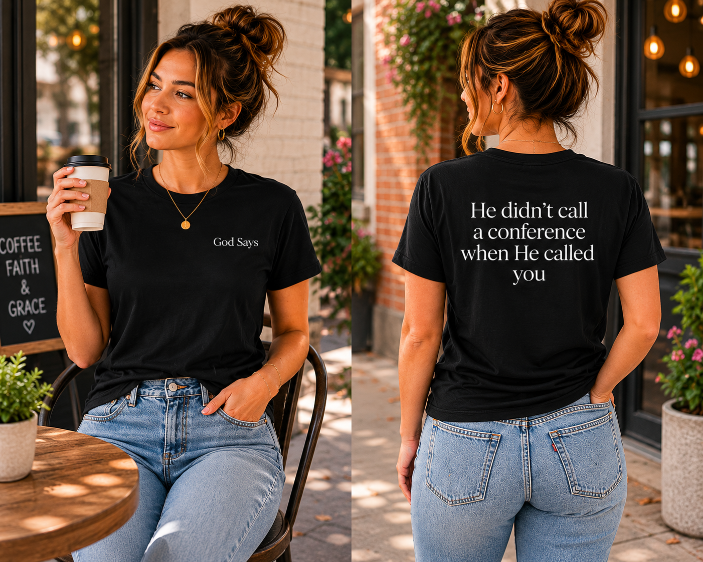 God Says “He didn't call a conference when He called you” T-Shirt – Faith-Based Christian Graphic Tee