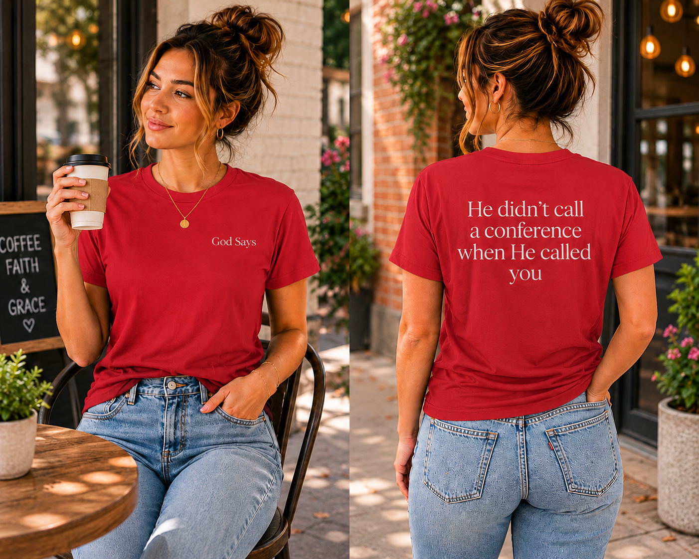 God Says “He didn't call a conference when He called you” T-Shirt – Faith-Based Christian Graphic Tee