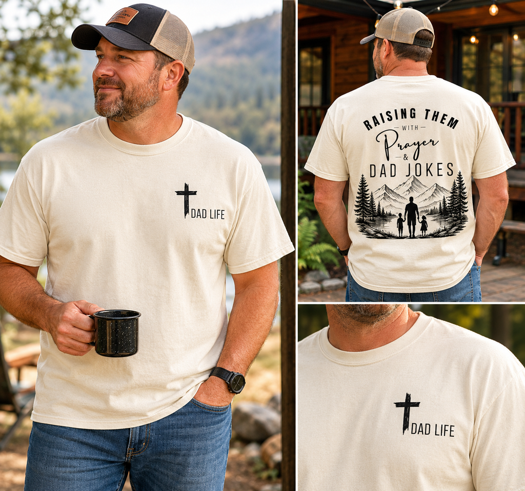 Raising Them With Prayer & Dad Jokes Comfort Colors® Shirt | Christian Dad Gift | Faith-Based Father's Day Tee