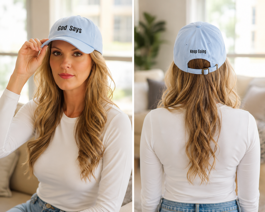 God Says Keep Going Adjustable Baseball Cap Embroidered Front and Back