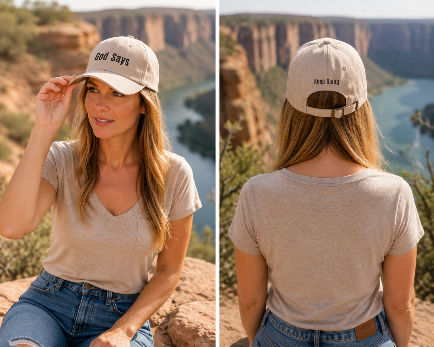 God Says Keep Going Adjustable Baseball Cap Embroidered Front and Back