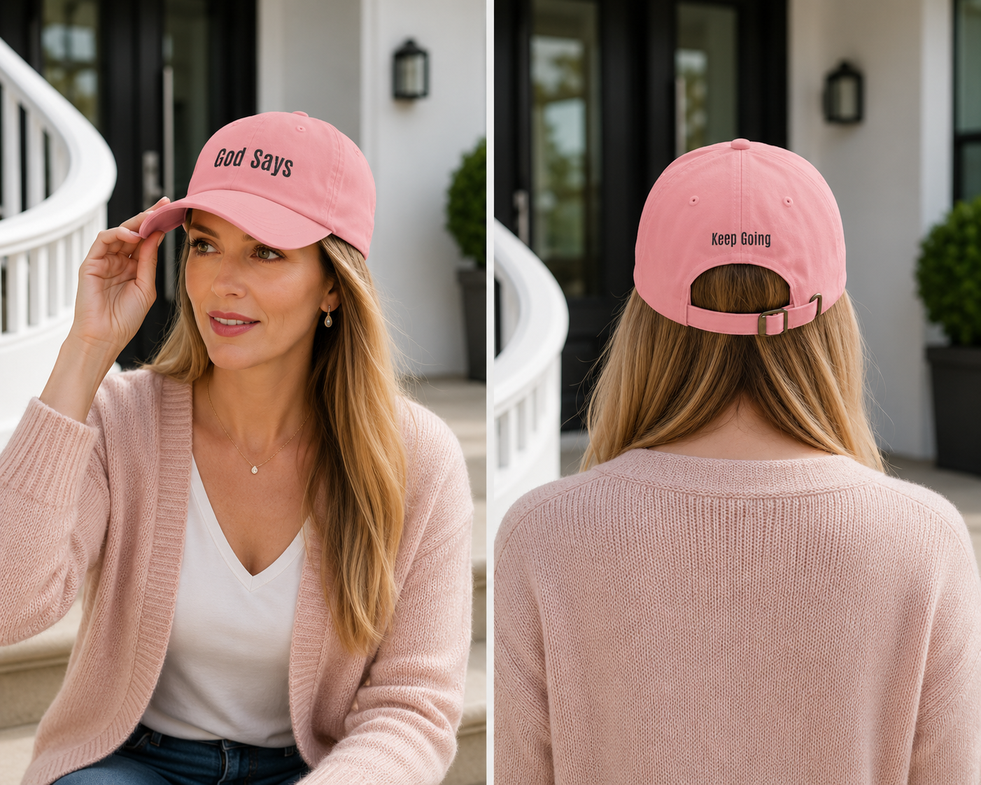 God Says Keep Going Adjustable Baseball Cap Embroidered Front and Back