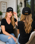 God Says Keep Going Adjustable Baseball Cap White Embroidery front and back