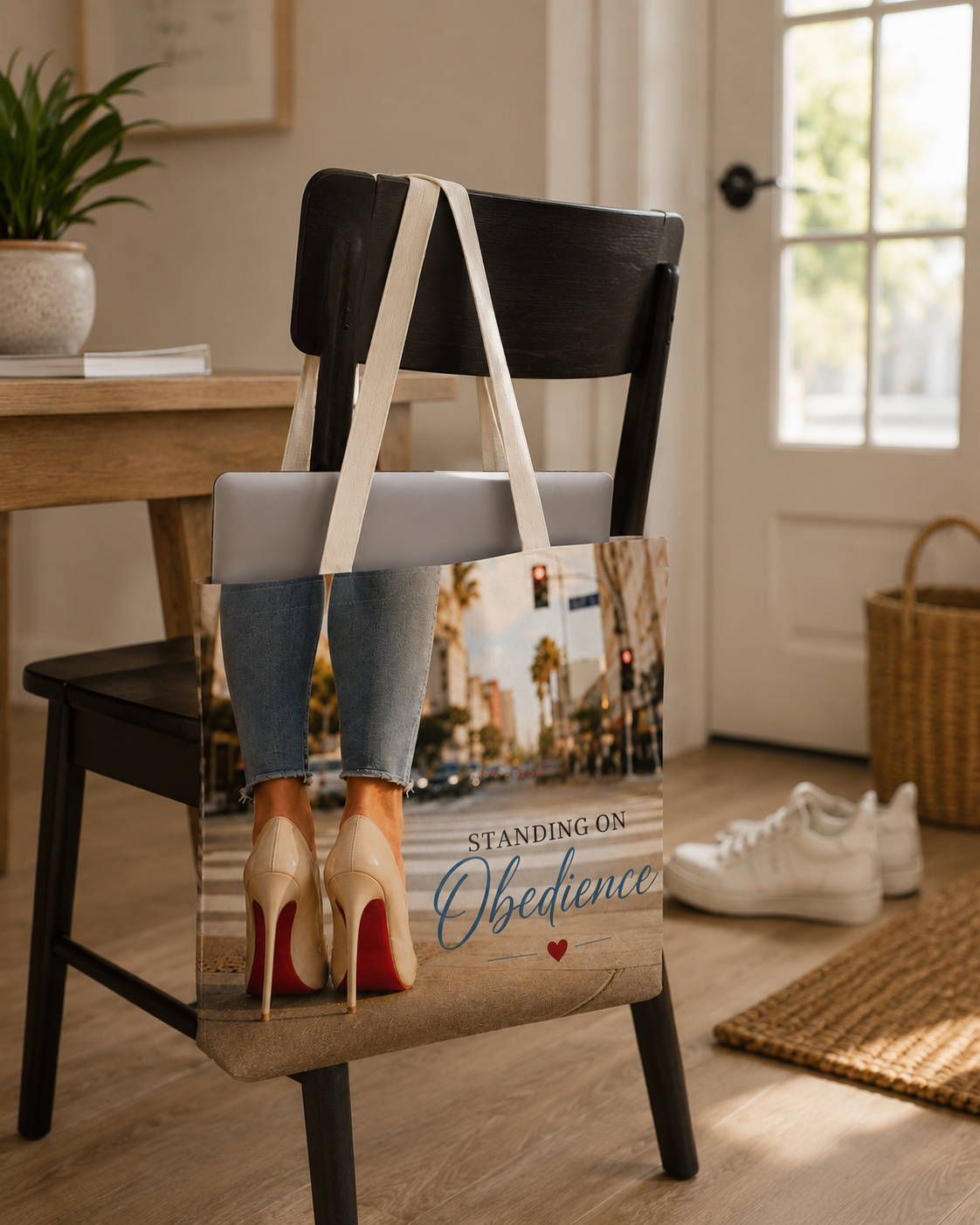 Standing on Obedience Large Christian Tote Bag for Work, Church & Everyday Life