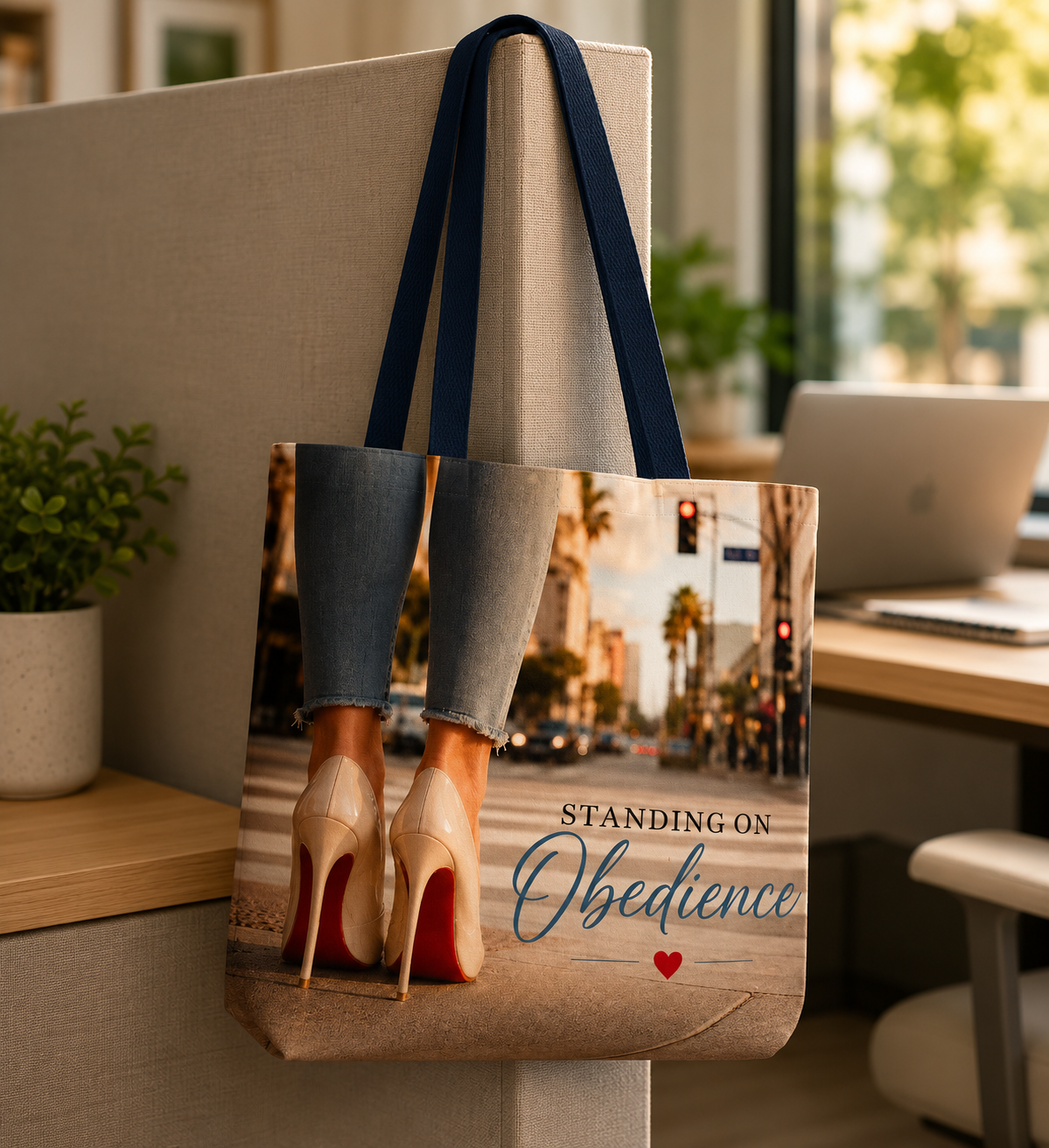 Standing on Obedience Large Christian Tote Bag for Work, Church & Everyday Life