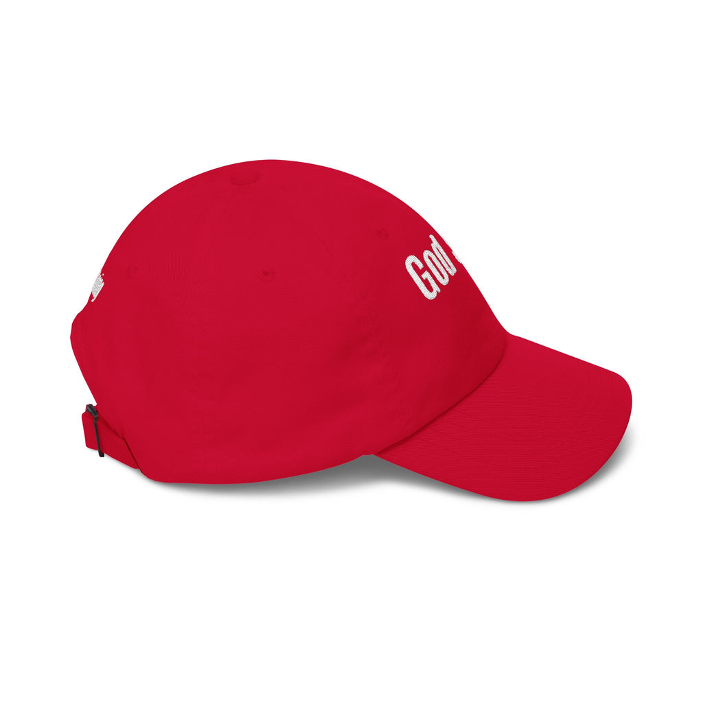God Says Keep Going Adjustable Baseball Cap White Embroidery front and back