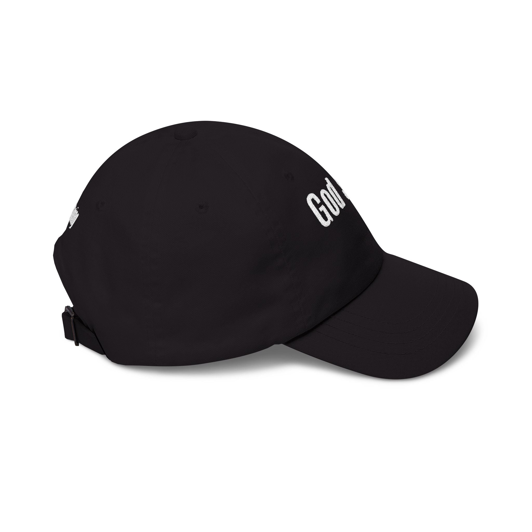 God Says Keep Going Adjustable Baseball Cap White Embroidery front and back