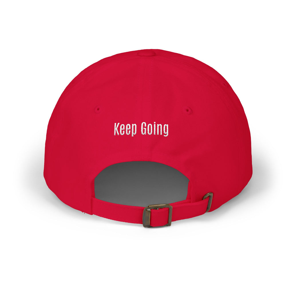 God Says Keep Going Adjustable Baseball Cap White Embroidery front and back