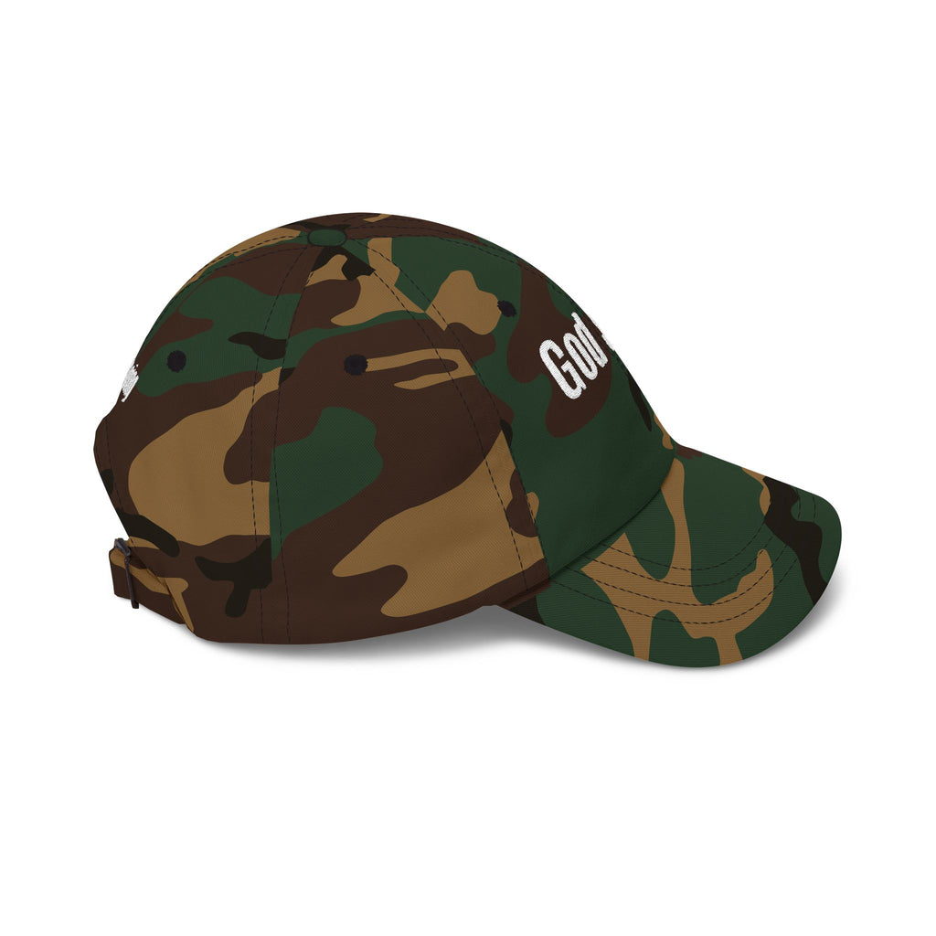 God Says Keep Going Adjustable Baseball Cap White Embroidery front and back